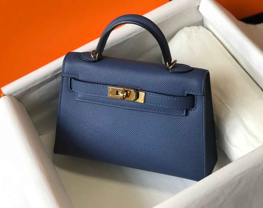 Hermes Kelly Mini II Bag Navy Blue Epsom with Gold Hardware 19