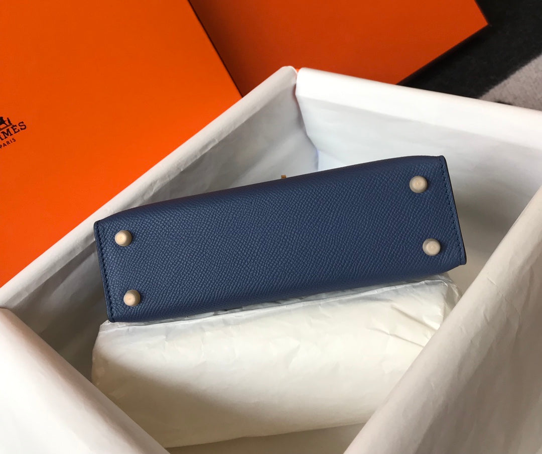 Hermes Kelly Mini II Bag Navy Blue Epsom with Gold Hardware 19