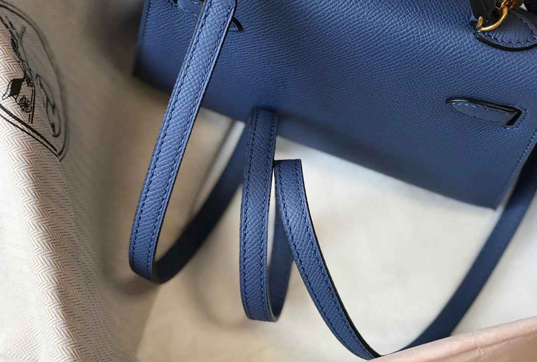 Hermes Kelly Mini II Bag Navy Blue Epsom with Gold Hardware 19