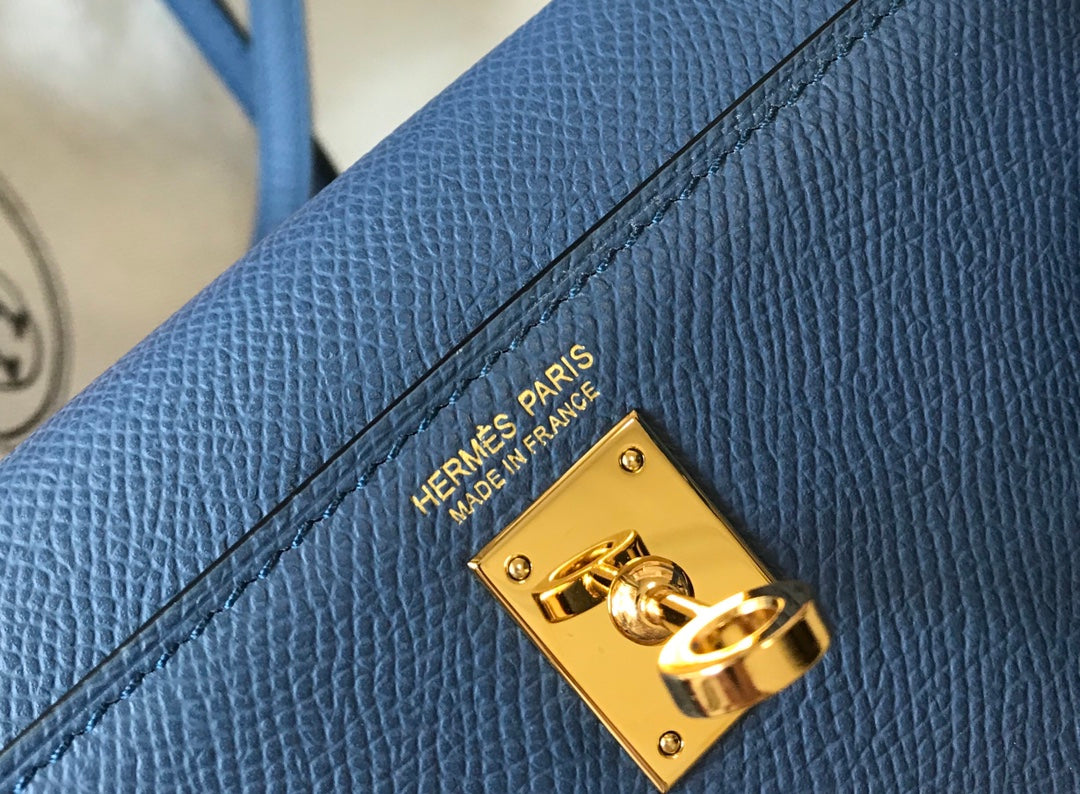 Hermes Kelly Mini II Bag Navy Blue Epsom with Gold Hardware 19