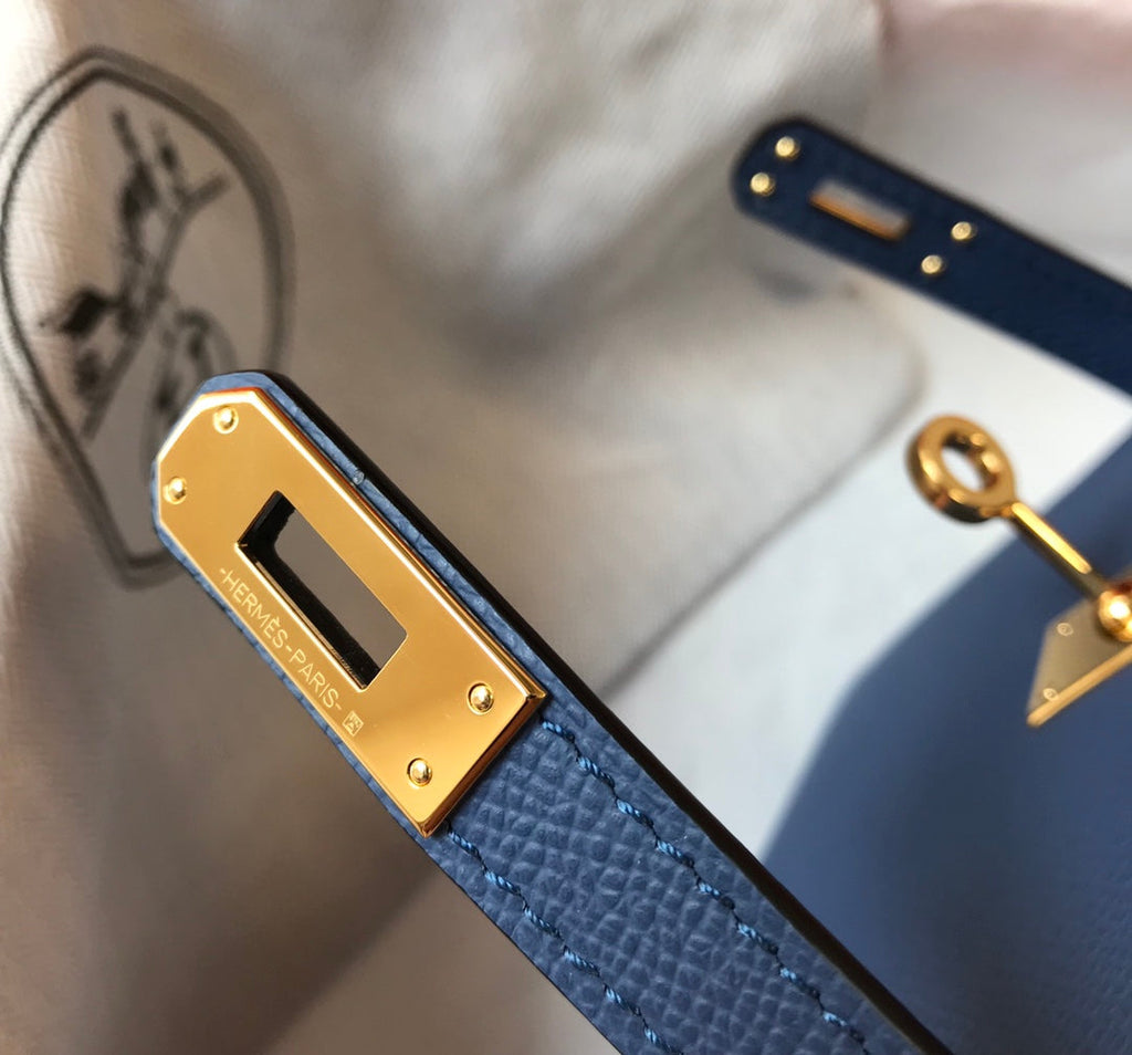 Hermes Kelly Mini II Bag Navy Blue Epsom with Gold Hardware 19