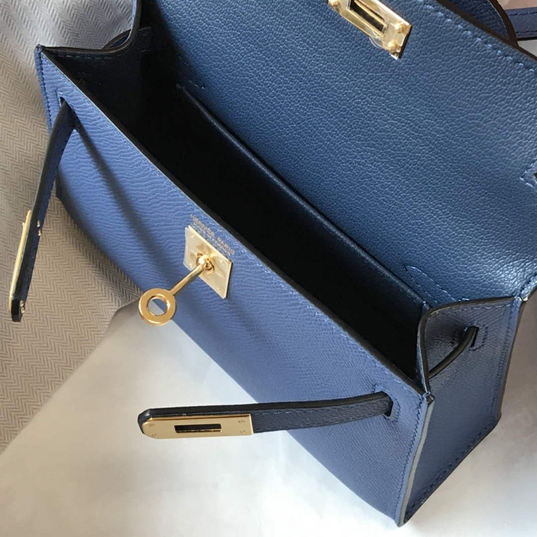 Hermes Kelly Mini II Bag Navy Blue Epsom with Gold Hardware 19