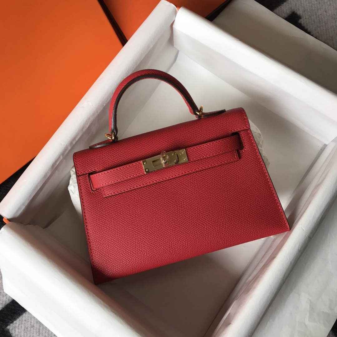 Hermes Kelly Mini II Bag Red Epsom with Gold Hardware 19