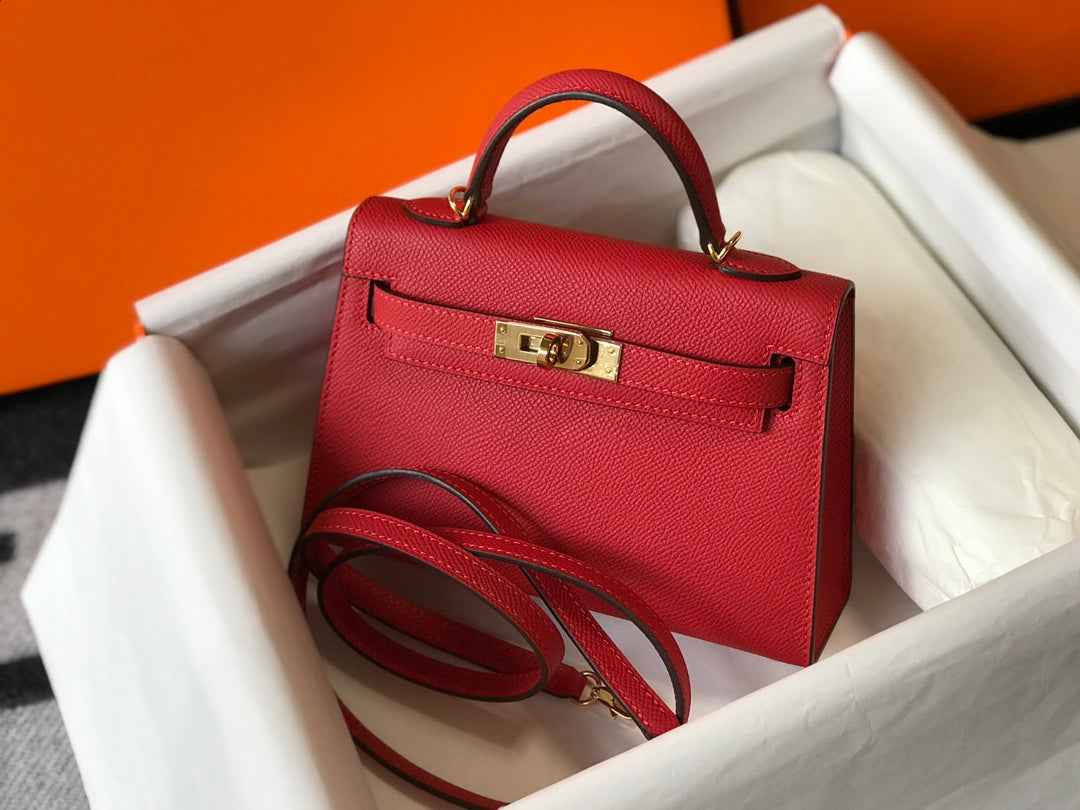 Hermes Kelly Mini II Bag Red Epsom with Gold Hardware 19