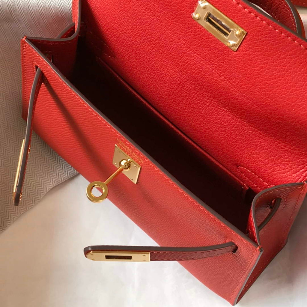 Hermes Kelly Mini II Bag Red Epsom with Gold Hardware 19