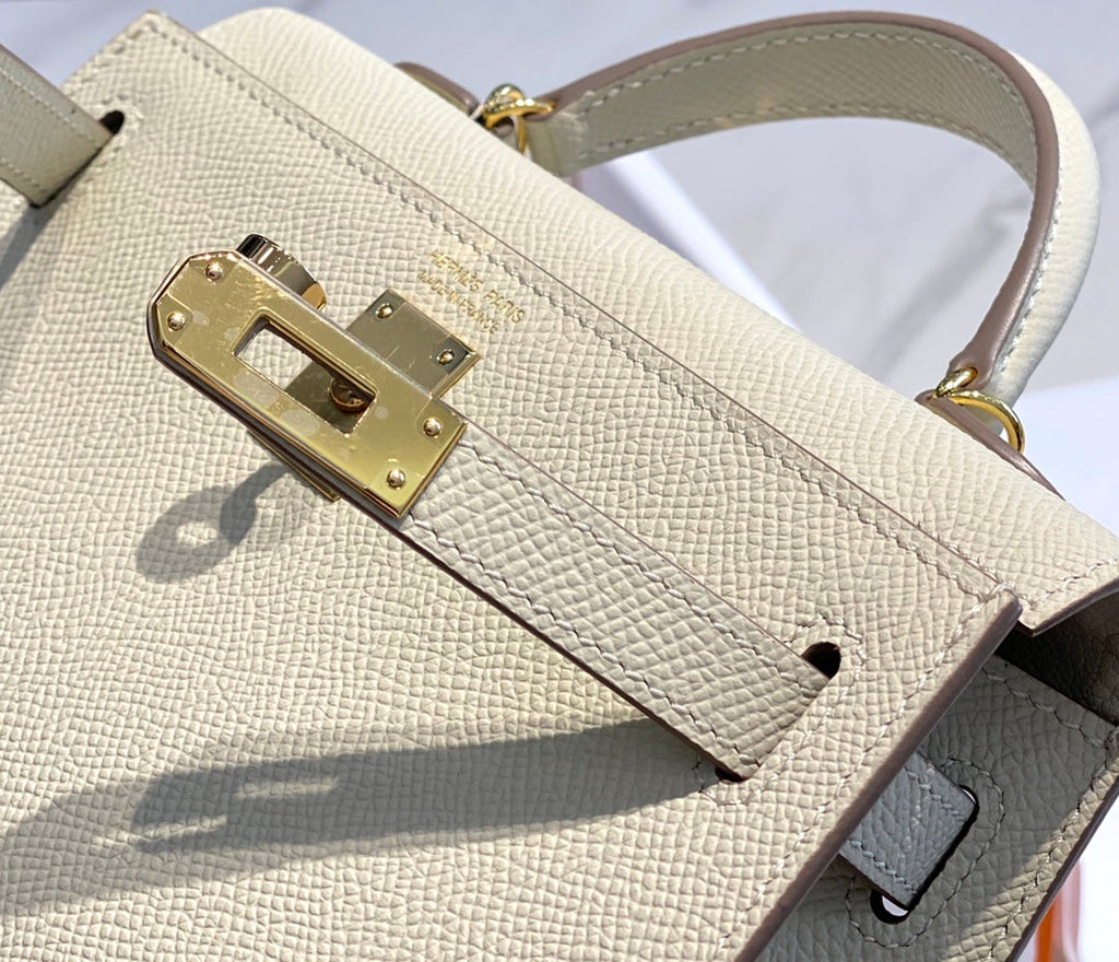 Hermes Kelly Mini II Bag White Epsom with Gold Hardware 19