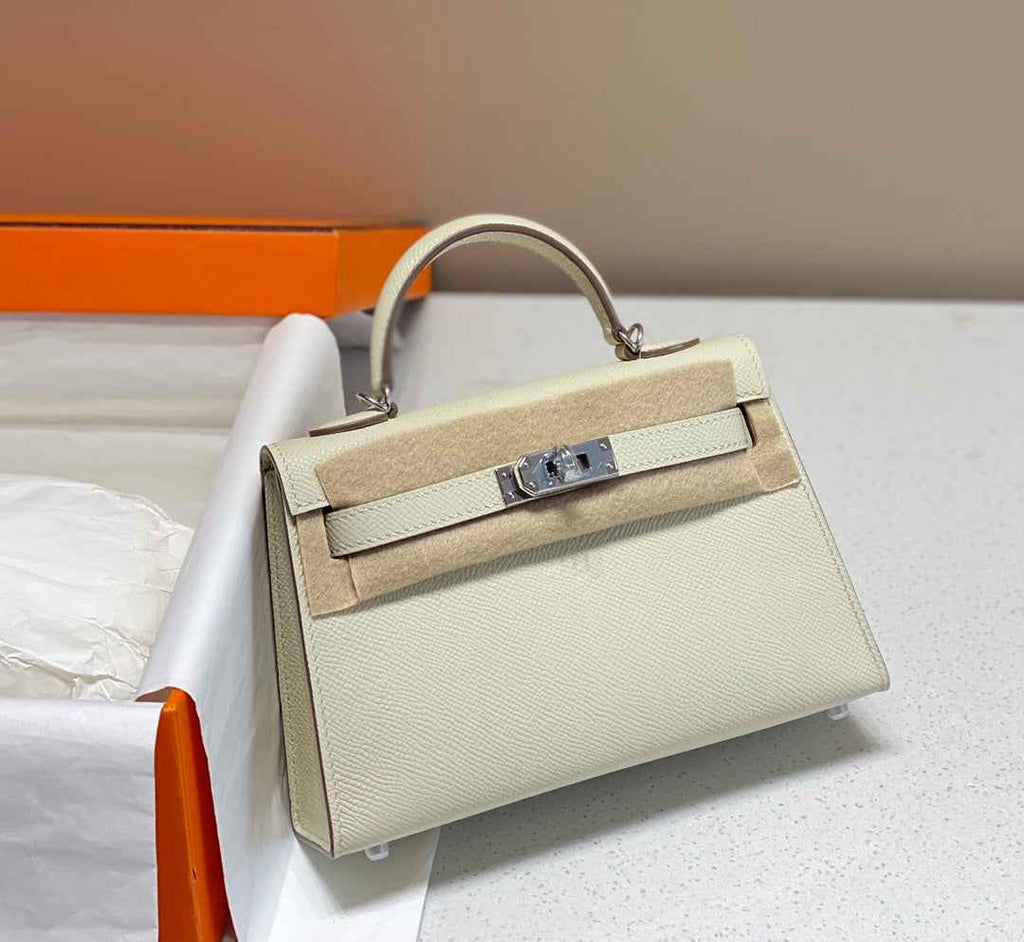 Hermes Kelly Mini II Bag White Epsom with Silver Hardware 19