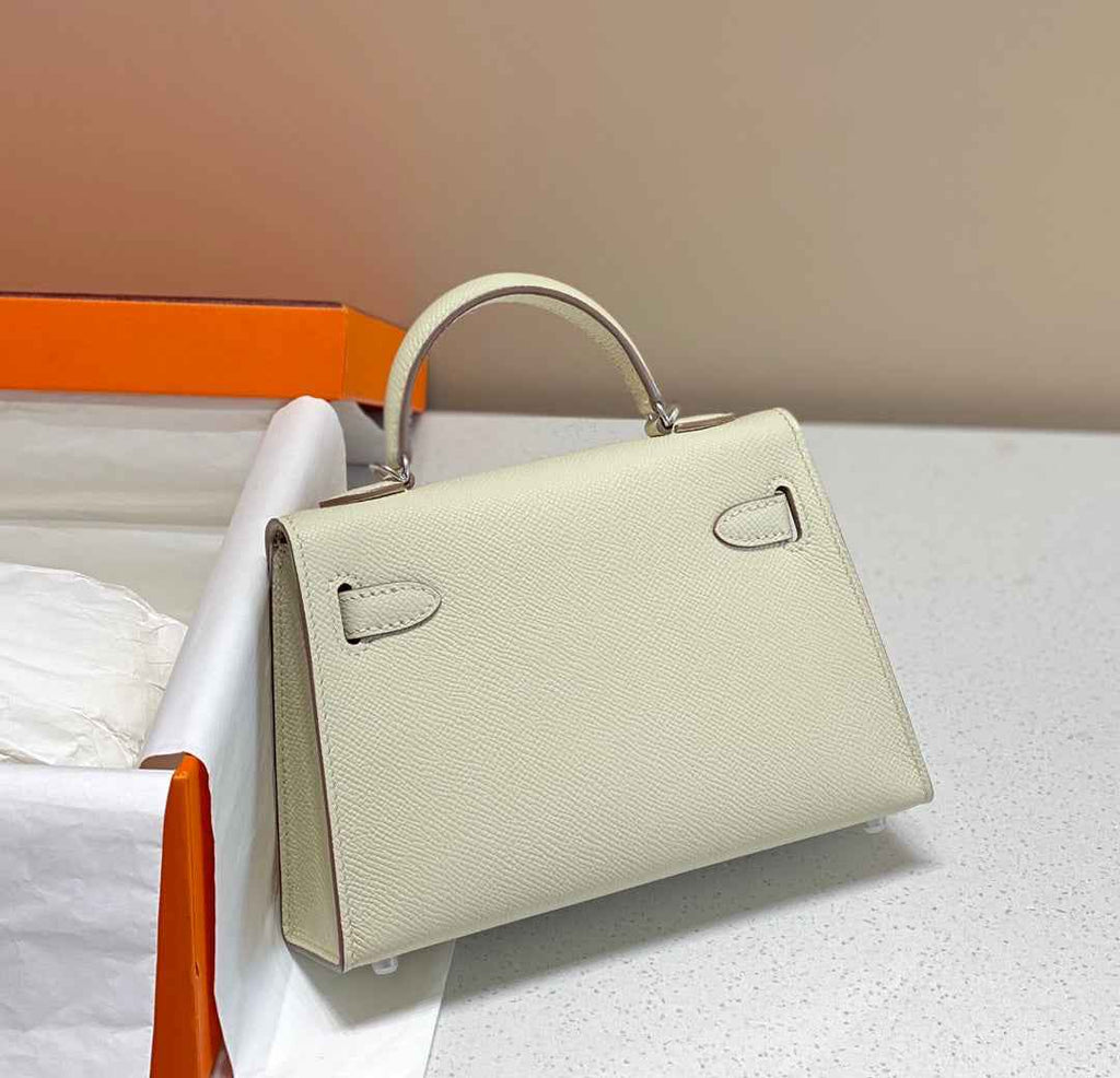 Hermes Kelly Mini II Bag White Epsom with Silver Hardware 19