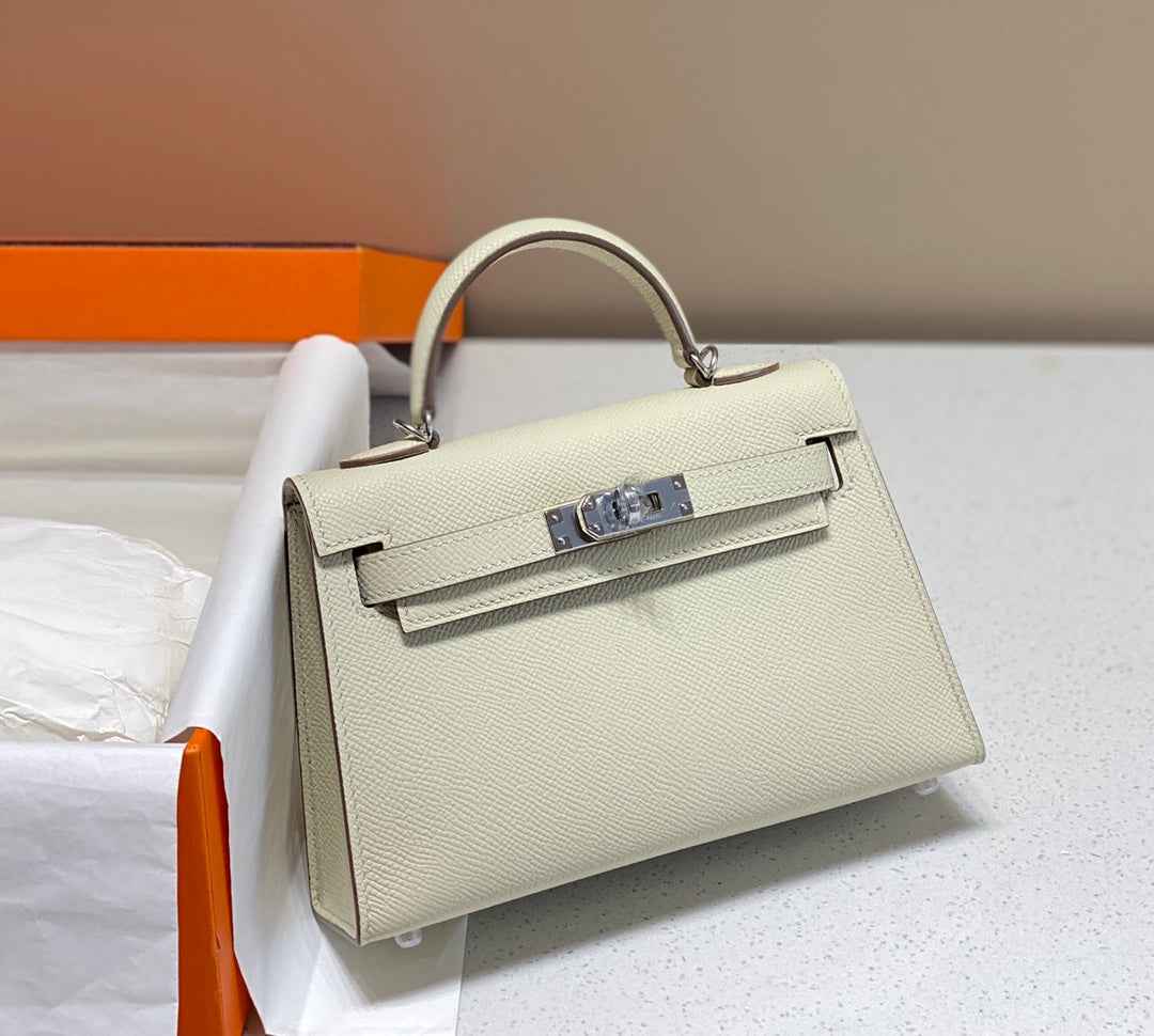 Hermes Kelly Mini II Bag White Epsom with Silver Hardware 19