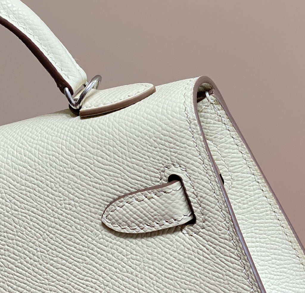 Hermes Kelly Mini II Bag White Epsom with Silver Hardware 19