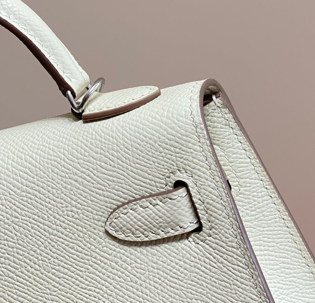 Hermes Kelly Mini II Bag White Epsom with Silver Hardware 19