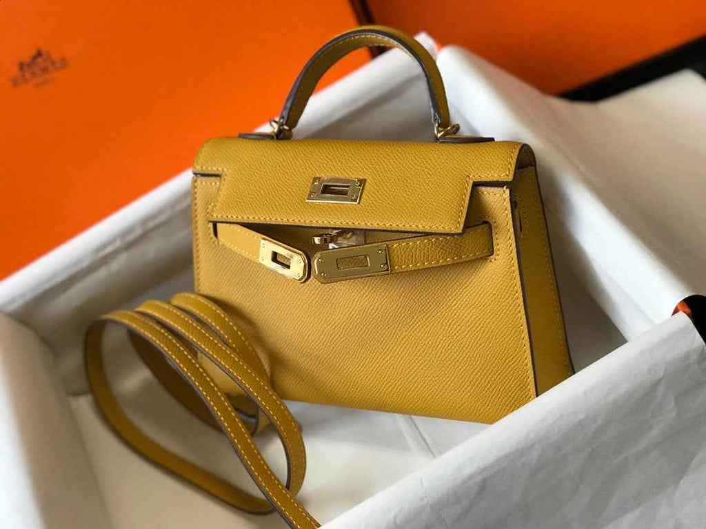 Hermes Kelly Mini II Bag Yellow Epsom with Gold Hardware 19