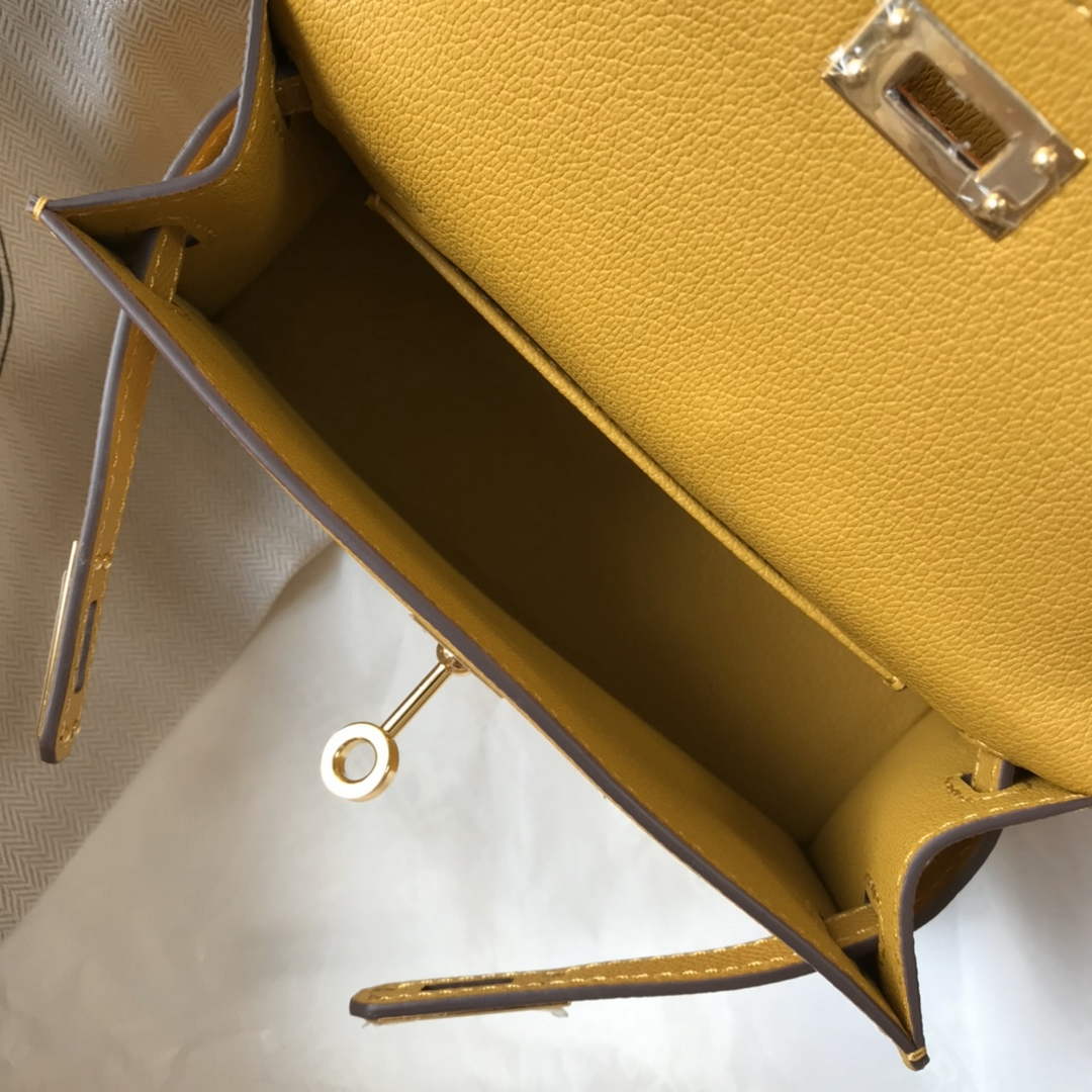Hermes Kelly Mini II Bag Yellow Epsom with Gold Hardware 19