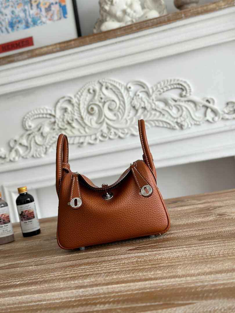Hermes Lindy Mini Bag Togo Leather Brown Silver H68601