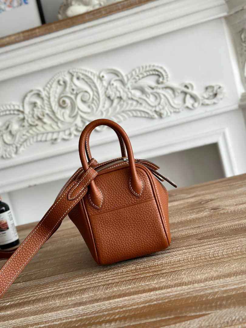 Hermes Lindy Mini Bag Togo Leather Brown Silver H68601