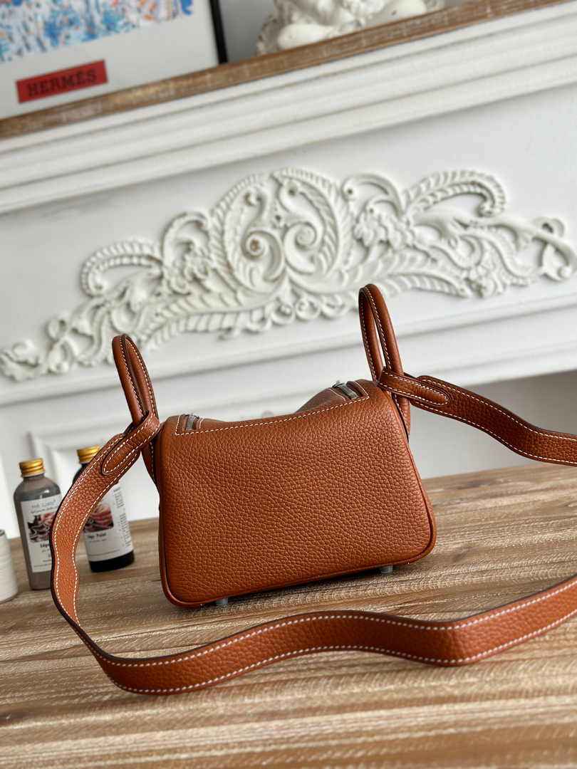 Hermes Lindy Mini Bag Togo Leather Brown Silver H68601