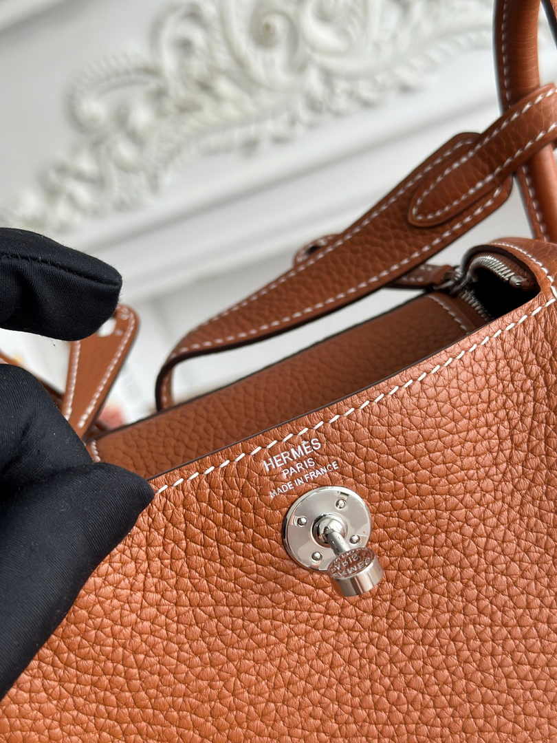 Hermes Lindy Mini Bag Togo Leather Brown Silver H68601