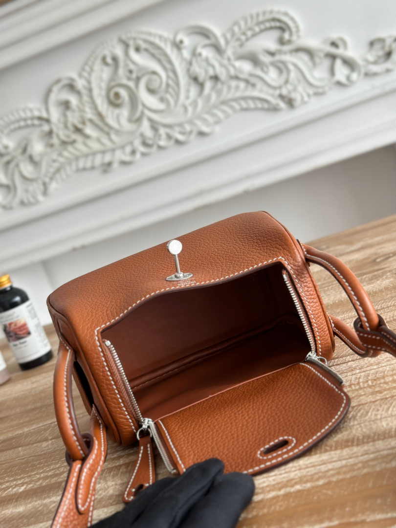 Hermes Lindy Mini Bag Togo Leather Brown Silver H68601