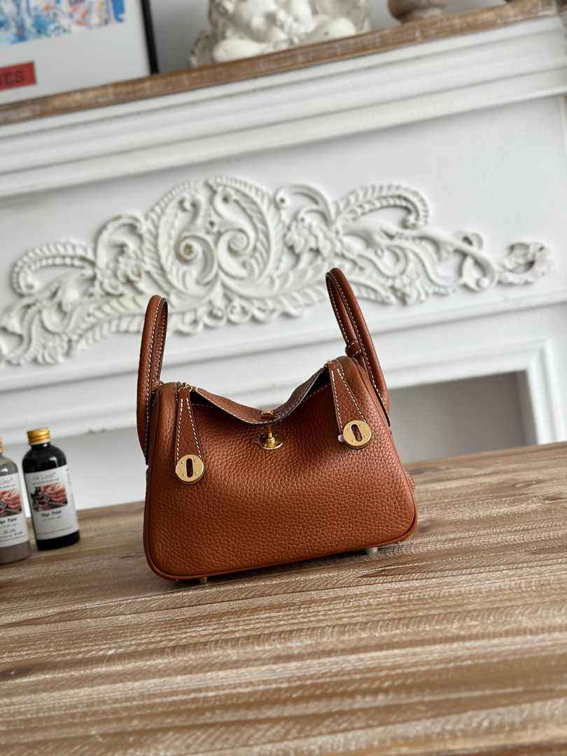 Hermes Lindy Mini Bag Togo Leather Brown Gold H68600