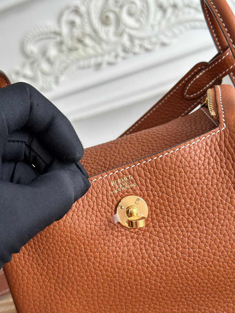Hermes Lindy Mini Bag Togo Leather Brown Gold H68600