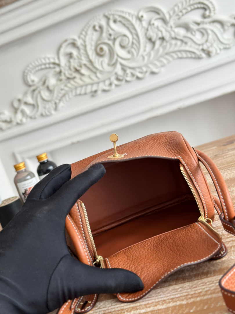Hermes Lindy Mini Bag Togo Leather Brown Gold H68600