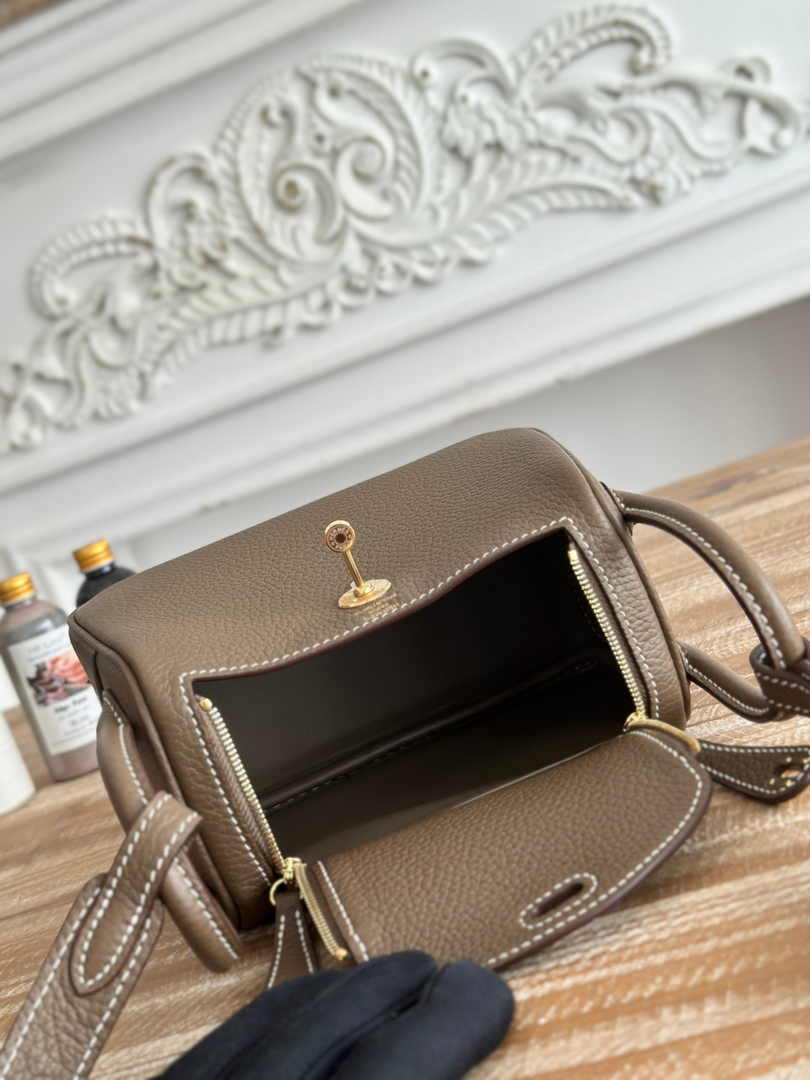 Hermes Lindy Mini Bag Togo Leather Gray Gold H68602