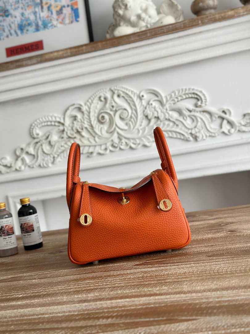 Hermes Lindy Mini Bag Togo Leather Orange Gold H68606