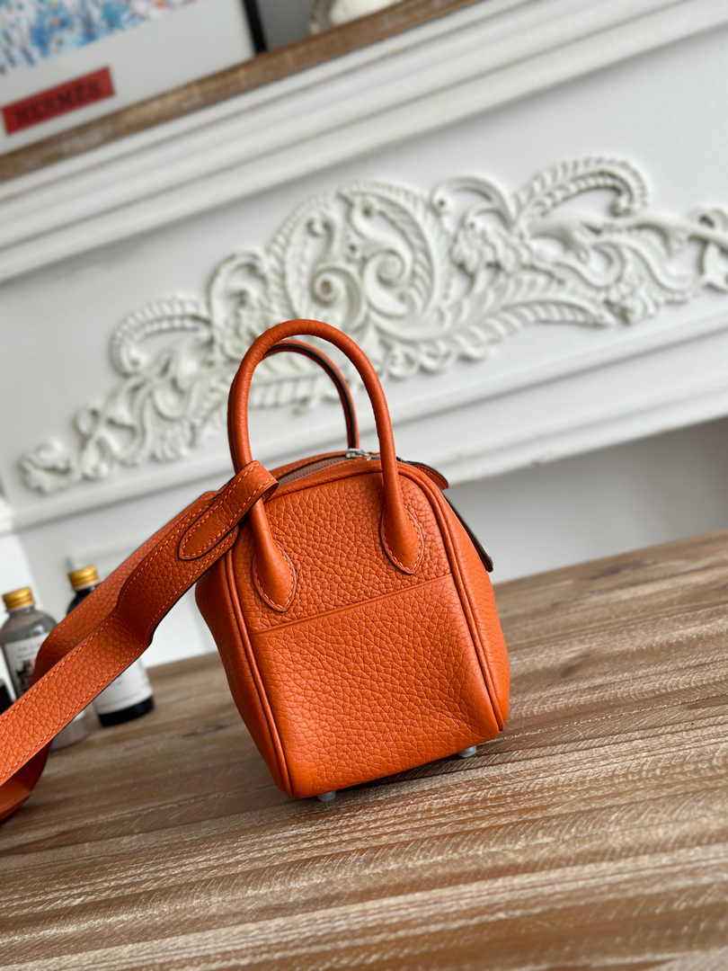 Hermes Lindy Mini Bag Togo Leather Orange Silver H68607