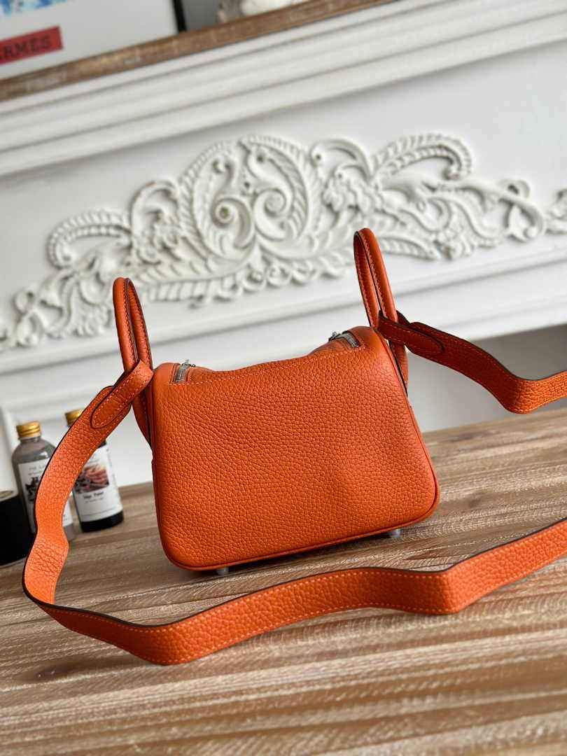 Hermes Lindy Mini Bag Togo Leather Orange Silver H68607