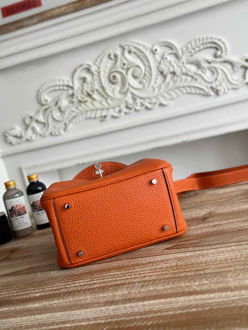 Hermes Lindy Mini Bag Togo Leather Orange Silver H68607