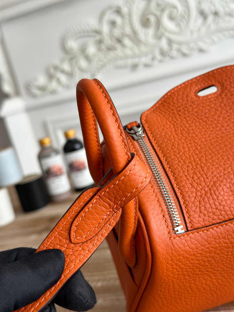 Hermes Lindy Mini Bag Togo Leather Orange Silver H68607