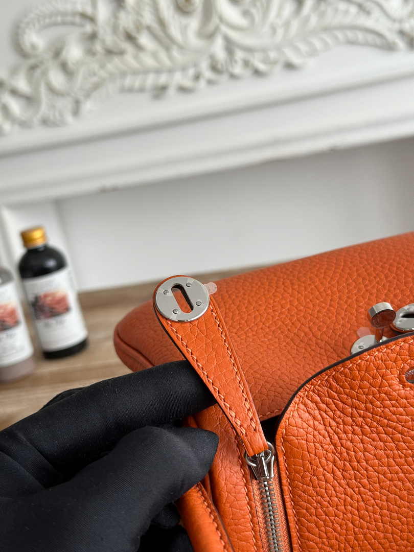 Hermes Lindy Mini Bag Togo Leather Orange Silver H68607