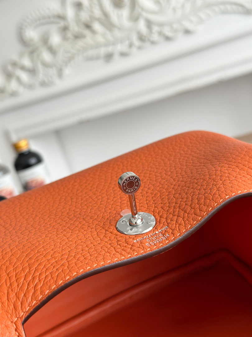 Hermes Lindy Mini Bag Togo Leather Orange Silver H68607