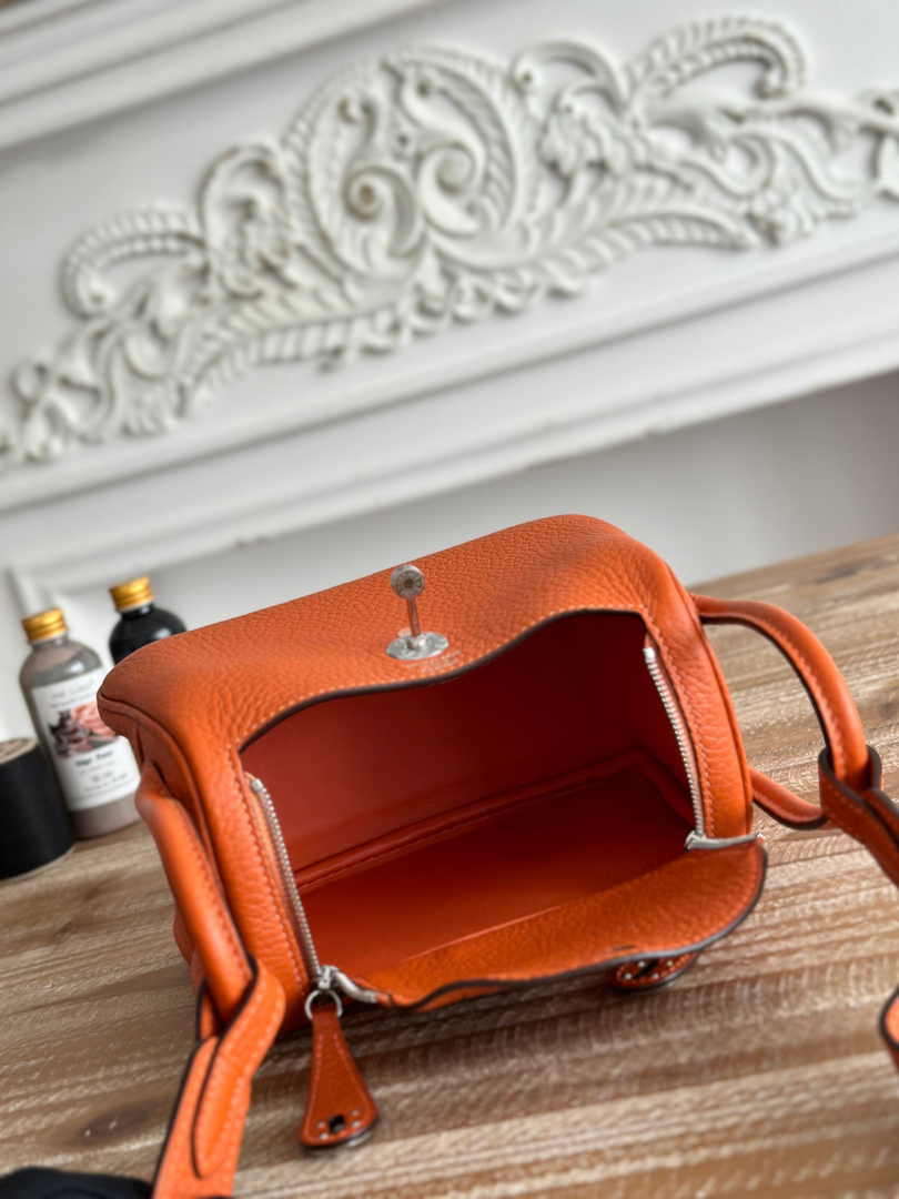 Hermes Lindy Mini Bag Togo Leather Orange Silver H68607