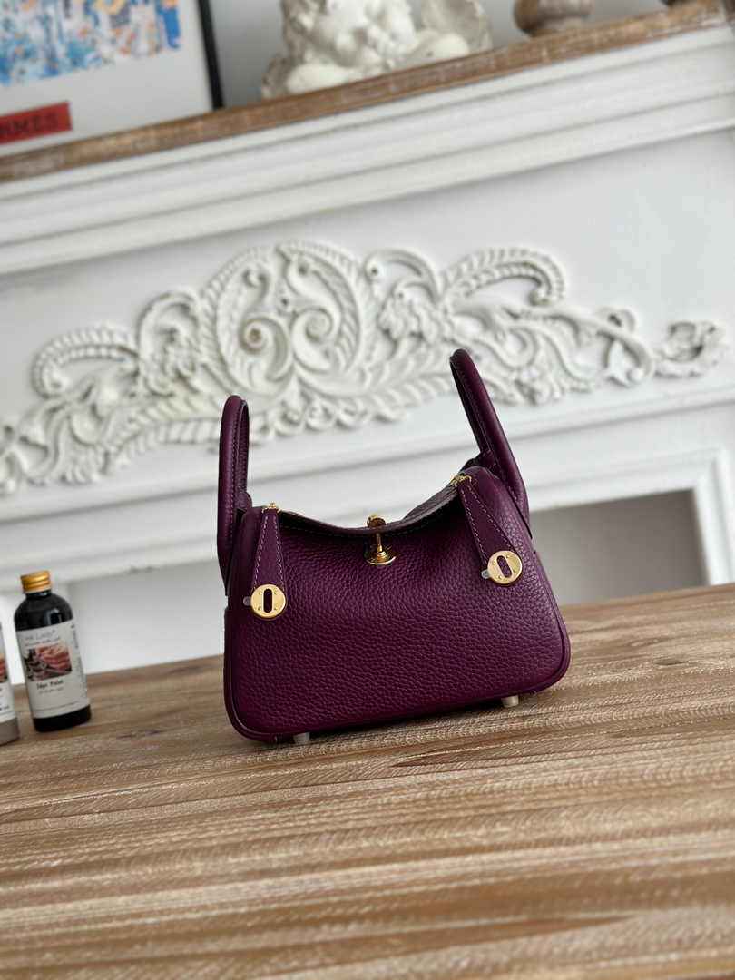 Hermes Lindy Mini Bag Togo Leather Purple Gold H68613