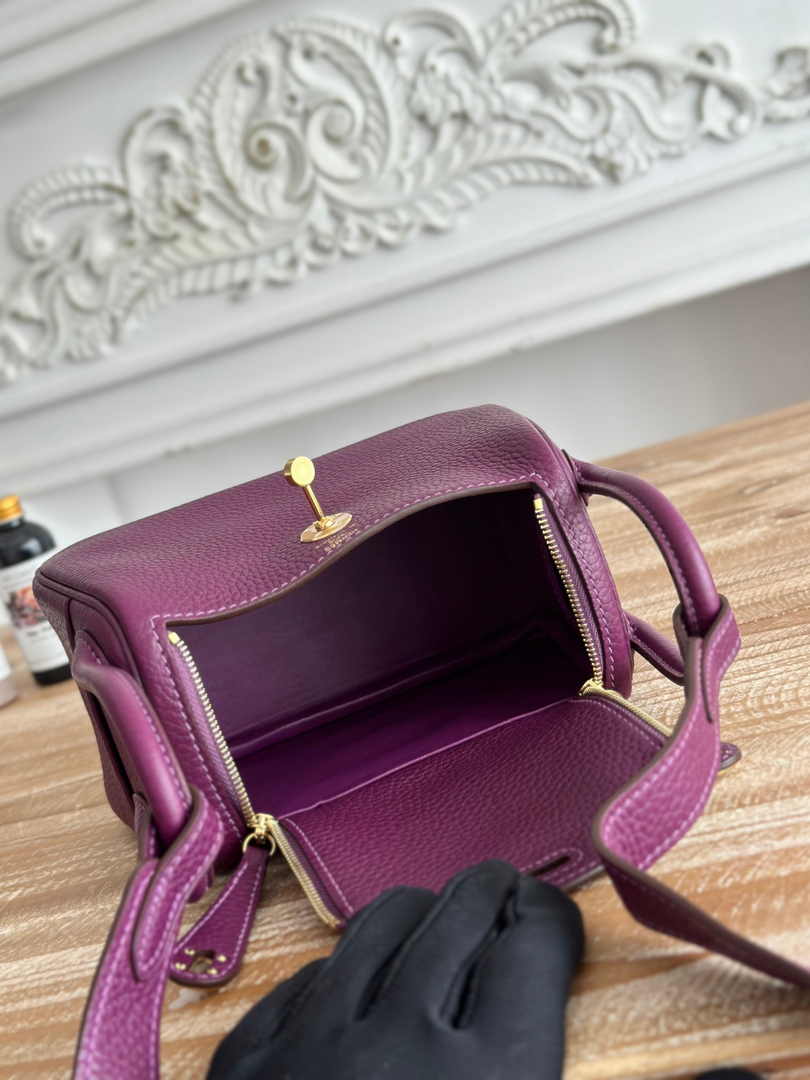 Hermes Lindy Mini Bag Togo Leather Purple Gold H68613
