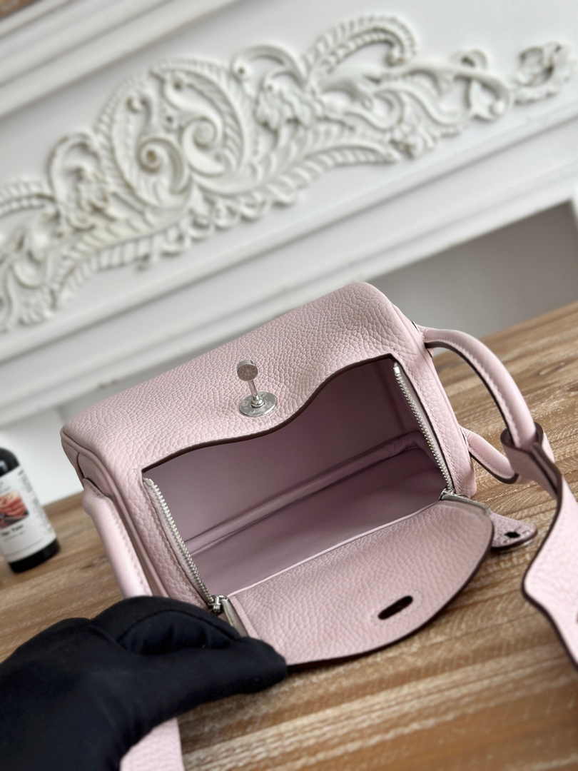 Hermes Lindy Mini Bag Togo Leather Light Pink Purple Silver H68616
