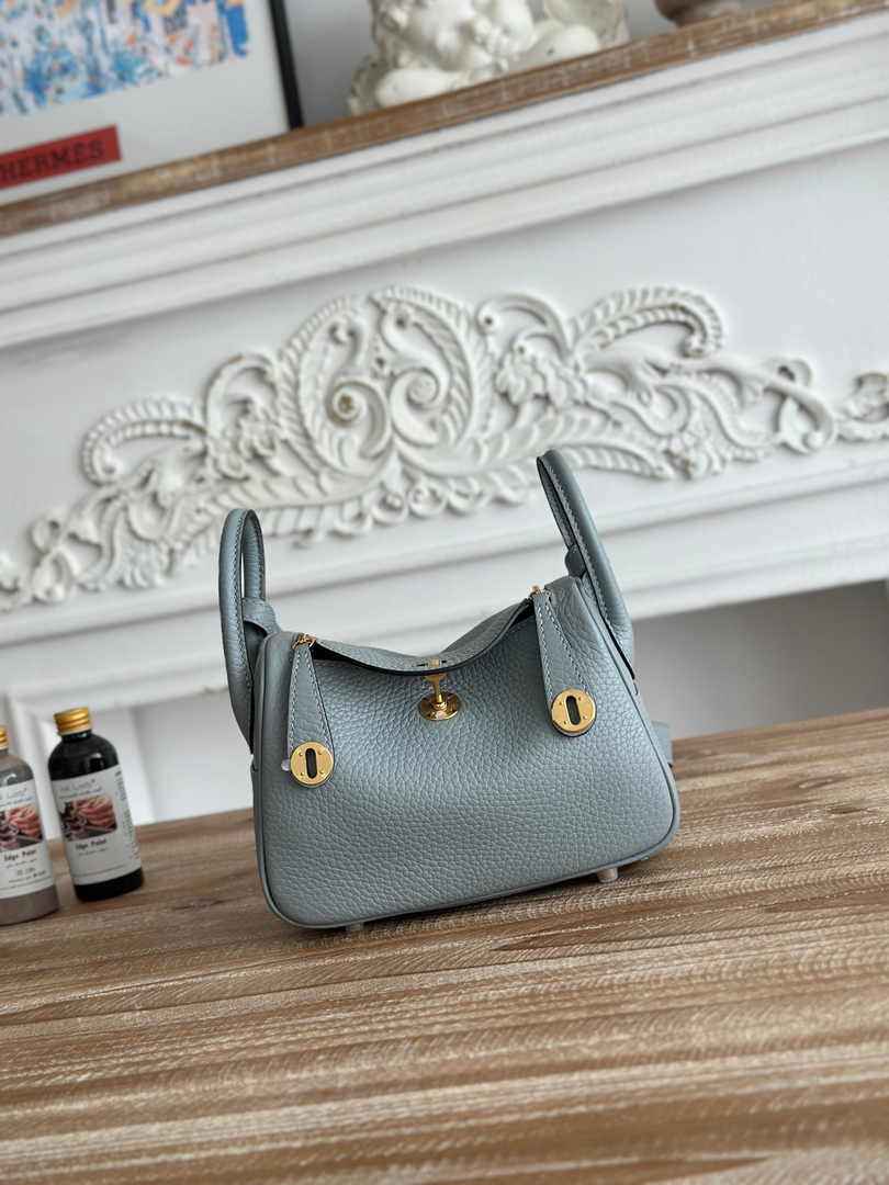 Hermes Lindy Mini Bag Togo Leather Light Blue Gold H68618