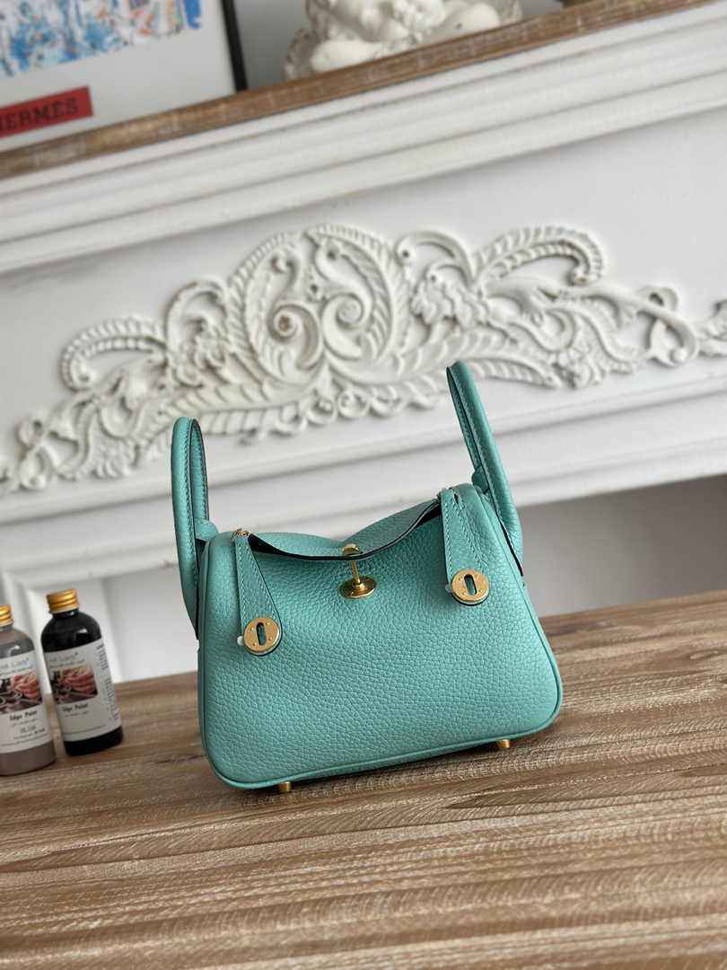 Hermes Lindy Mini Bag Togo Leather Blue Green Gold H68619