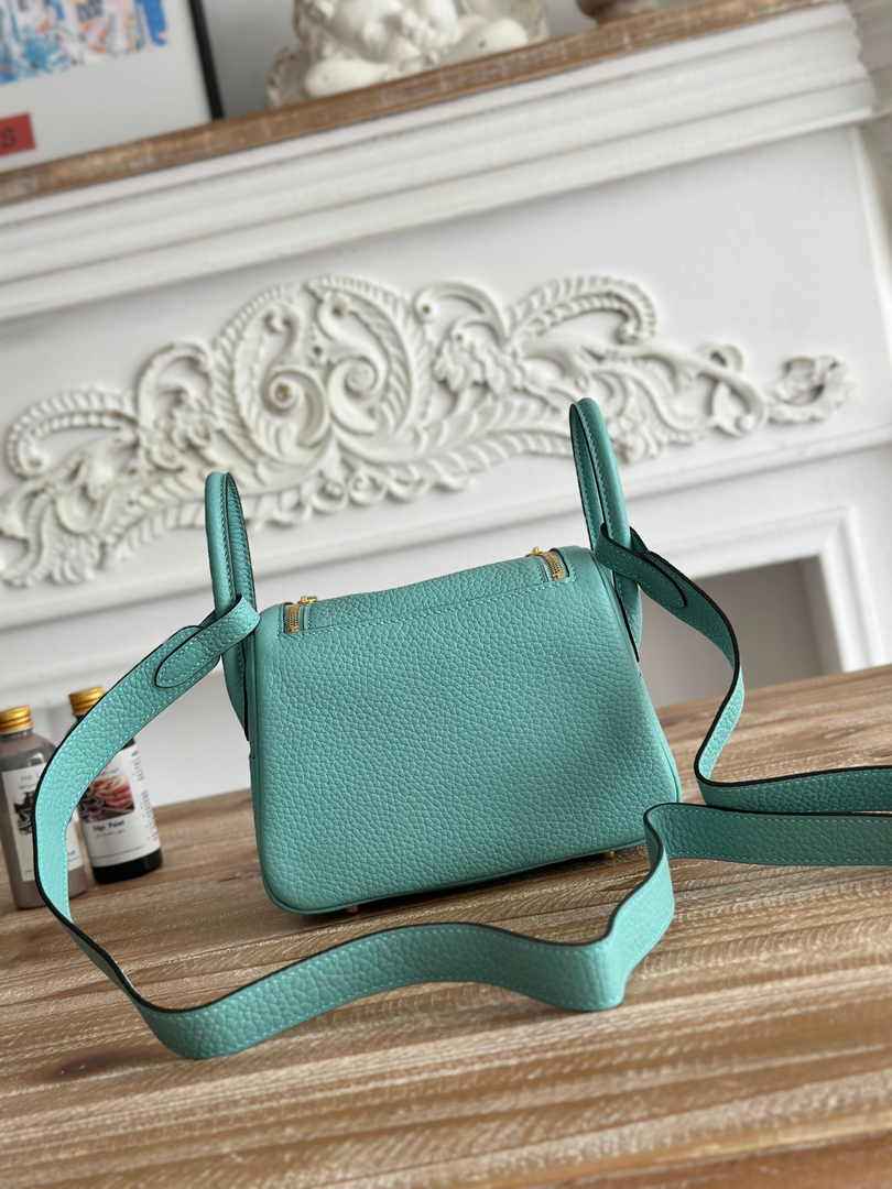 Hermes Lindy Mini Bag Togo Leather Blue Green Gold H68619