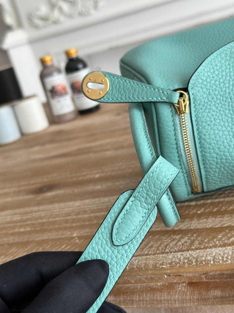Hermes Lindy Mini Bag Togo Leather Blue Green Gold H68619