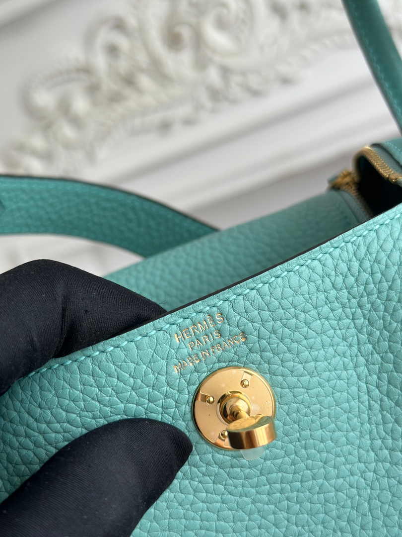 Hermes Lindy Mini Bag Togo Leather Blue Green Gold H68619