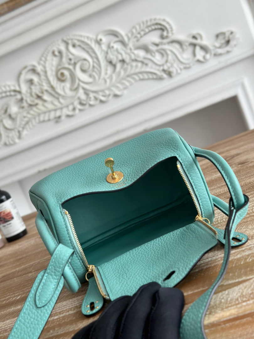 Hermes Lindy Mini Bag Togo Leather Blue Green Gold H68619