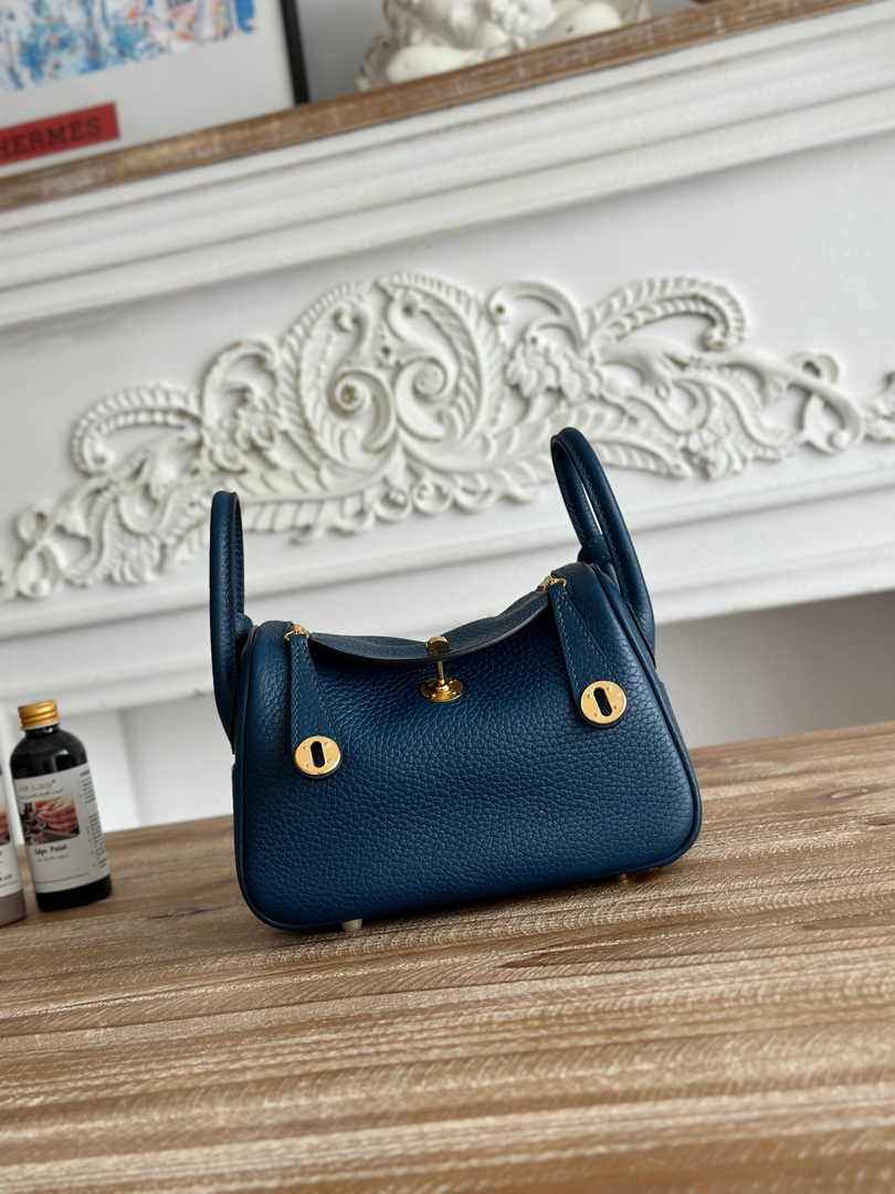 Hermes Lindy Mini Bag Togo Leather Dark Blue Gold H68621