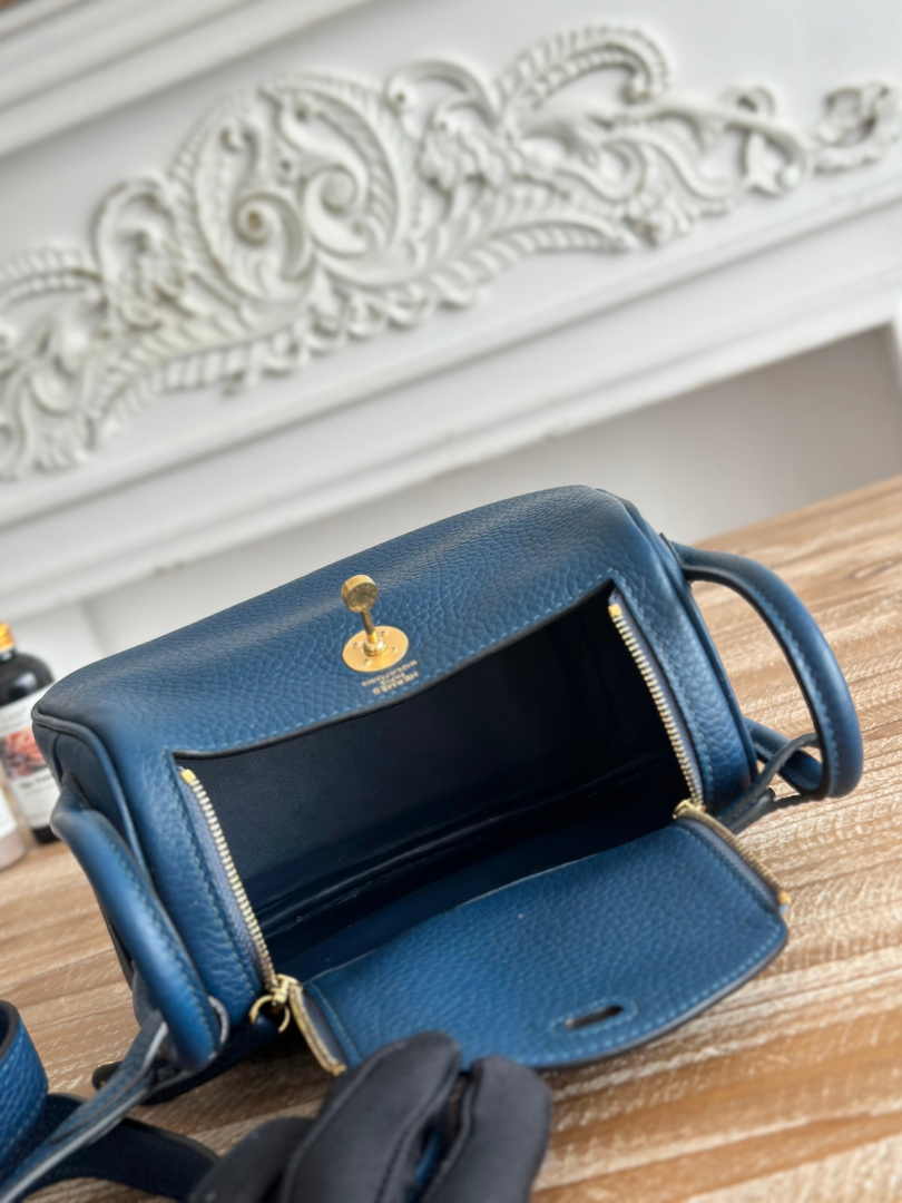 Hermes Lindy Mini Bag Togo Leather Dark Blue Gold H68621