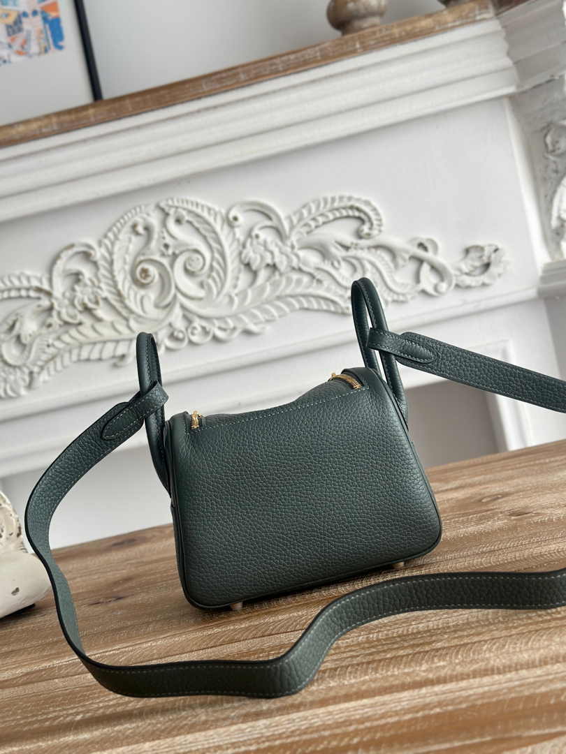Hermes Lindy Mini Bag Togo Leather Dark Green Gold H68628