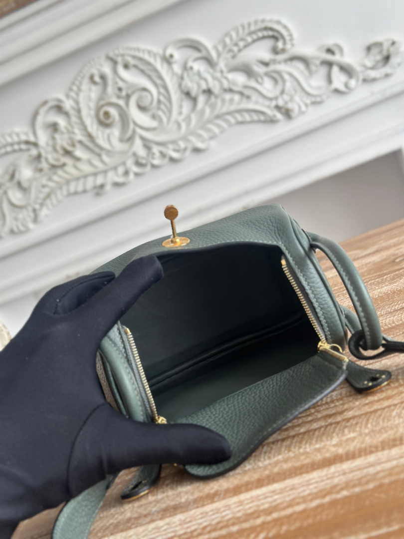 Hermes Lindy Mini Bag Togo Leather Dark Green Gold H68628