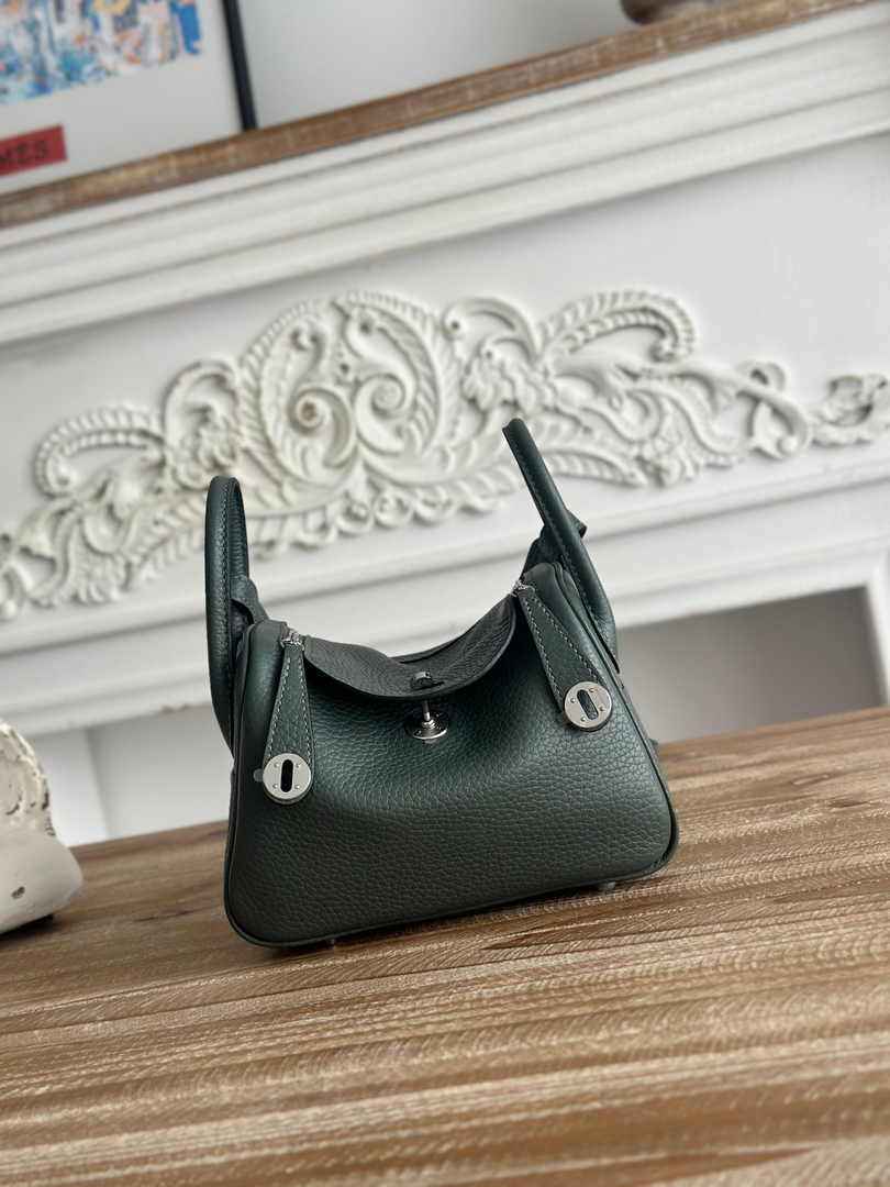 Hermes Lindy Mini Bag Togo Leather Dark Green Silver H68629