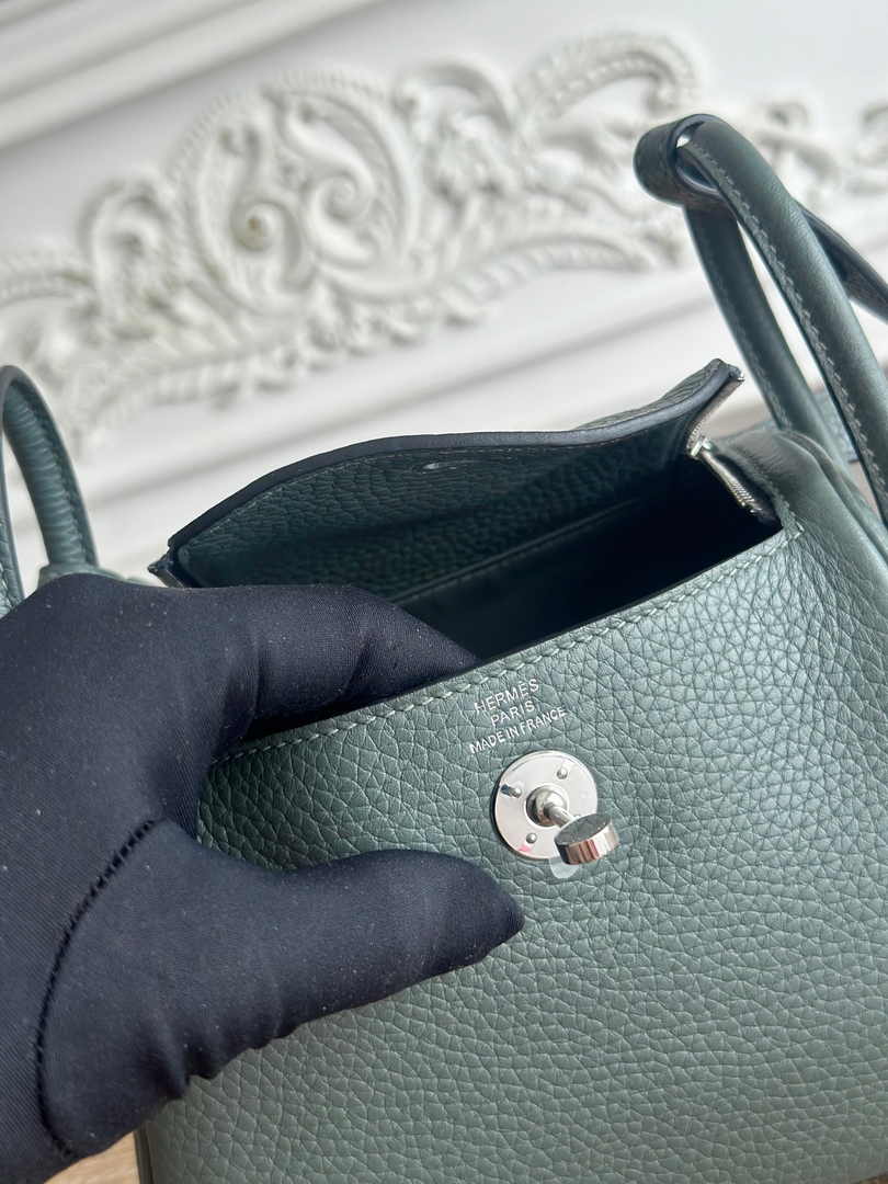 Hermes Lindy Mini Bag Togo Leather Dark Green Silver H68629