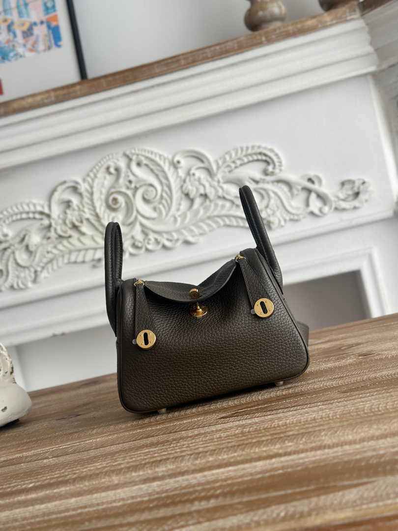 Hermes Lindy Mini Bag Togo Leather Dark Gray Gold H68630